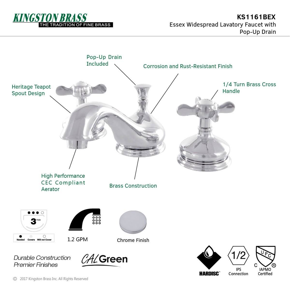Polished Chrome Widespread Lavatory Faucet J650362