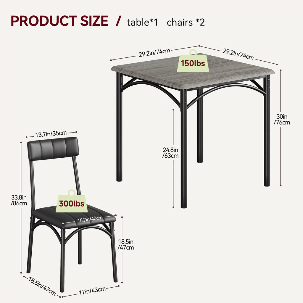 3 Piece Square Dining Table Set with 2 Upholstered Chairs C6516