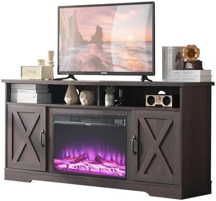 Farmhouse 63" Wood TV Stand with Fireplace P94928
