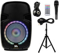 Active 10 Inch DJ Karaoke Party Speaker with Stand, Bluetooth, LED Lights, Microphone, Cable and Remote X67352
