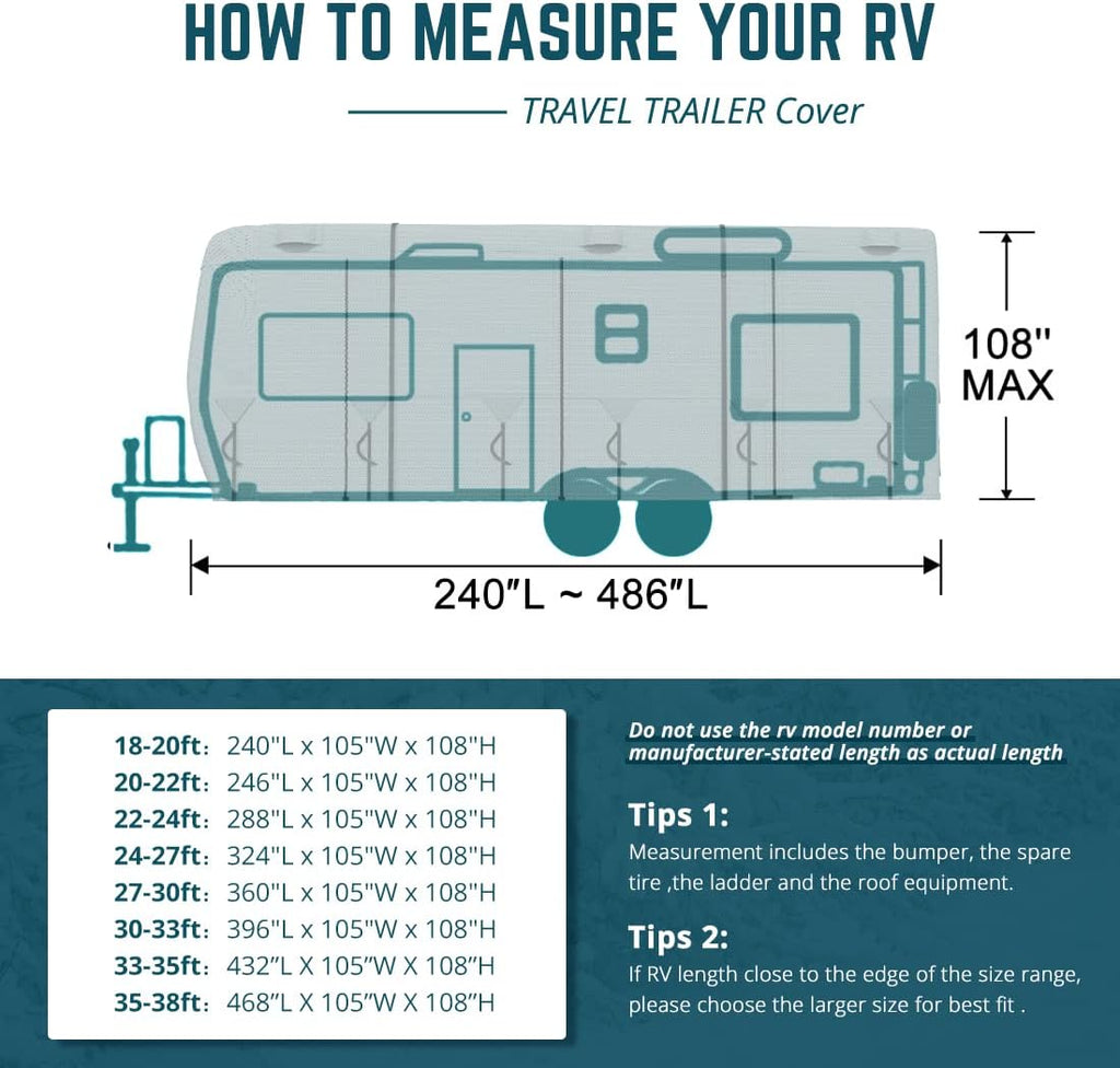 Extra-Thick 4 Layers Travel Trailer RV Cover, Fits 30'-33' Motorhome with 2Pcs Extra Straps & 4 Tire Covers A944