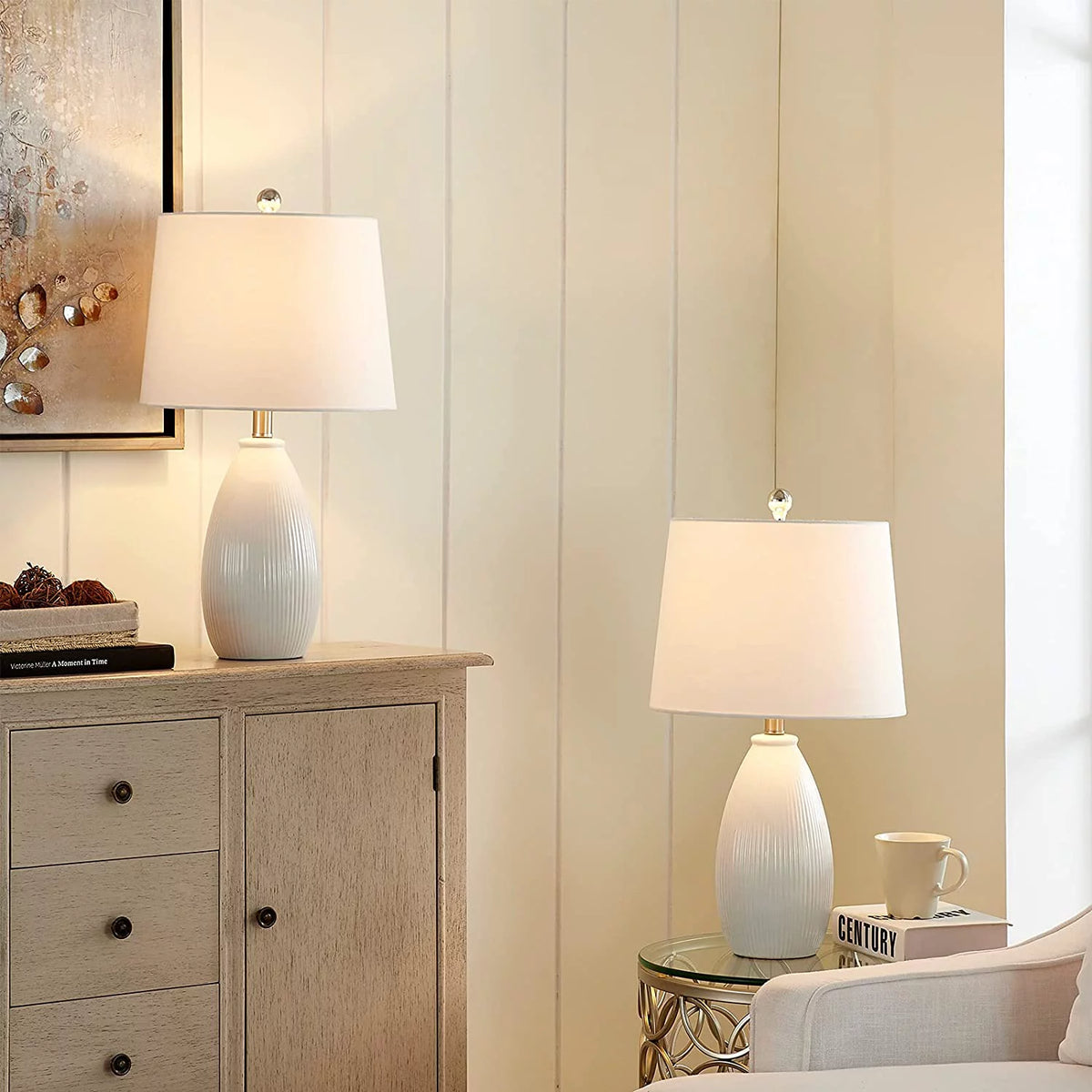Table Lamps Set of 2 White Ceramic R27070