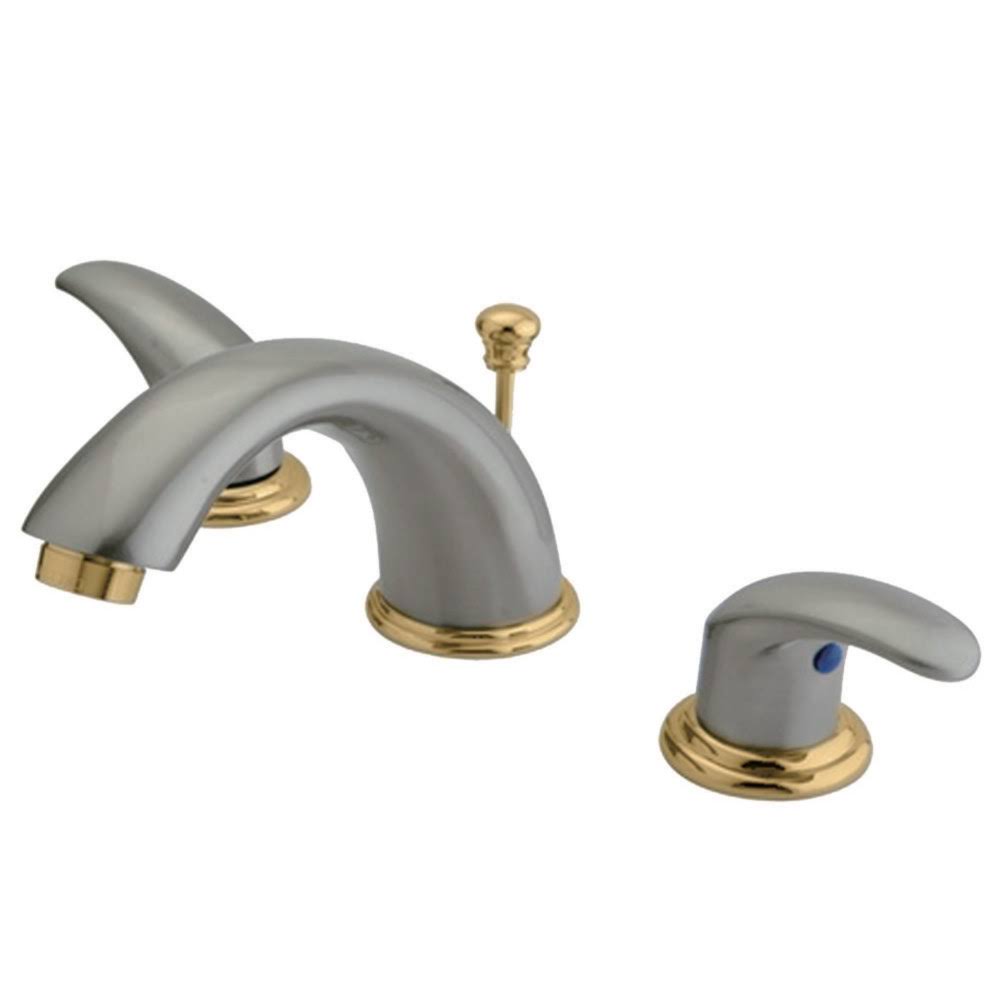 Satin Nickel Polished Brass Two Handle Widespread Lavatory Faucet with Brass Pop-Up P283573