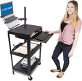 Black Mobile Workstation Computer Cart with Keyboard Tray and Laptop Stand E327570