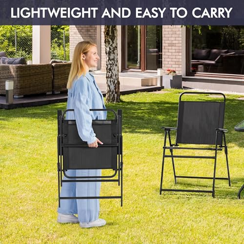 Black Set of 4 Folding Outdoor Chairs with Metal Frame and Armrests T414465