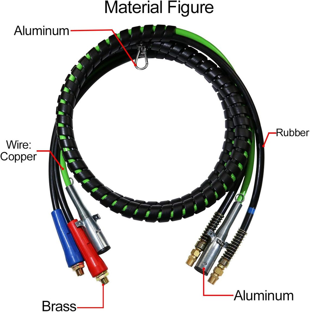 15ft 3 in 1 ABS & Power Air Line Hose Wrap 7 Way Electrical Cable with Handle Grip A855