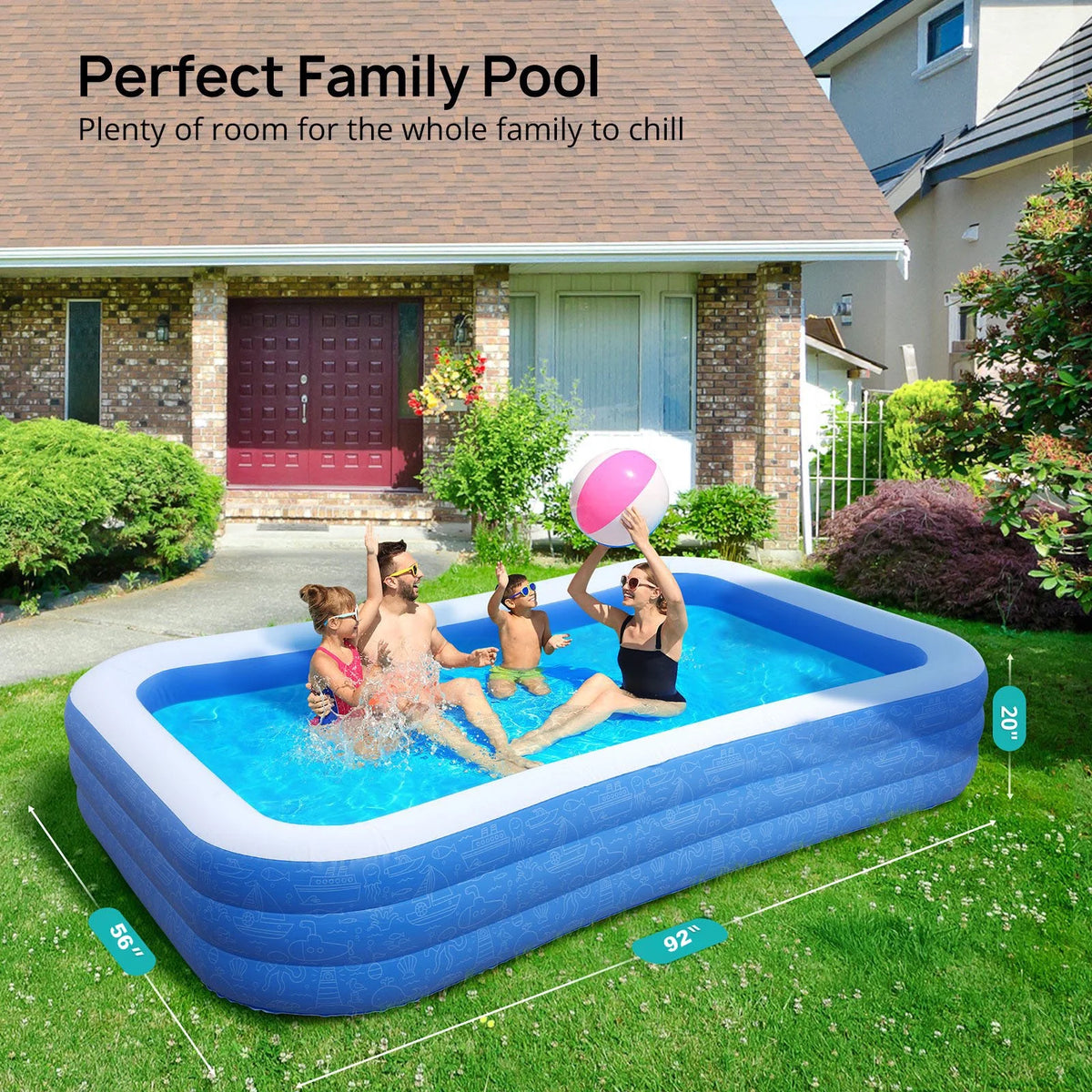 92 x 56 x 20 Rectangular Inflatable Swimming Pools T4866