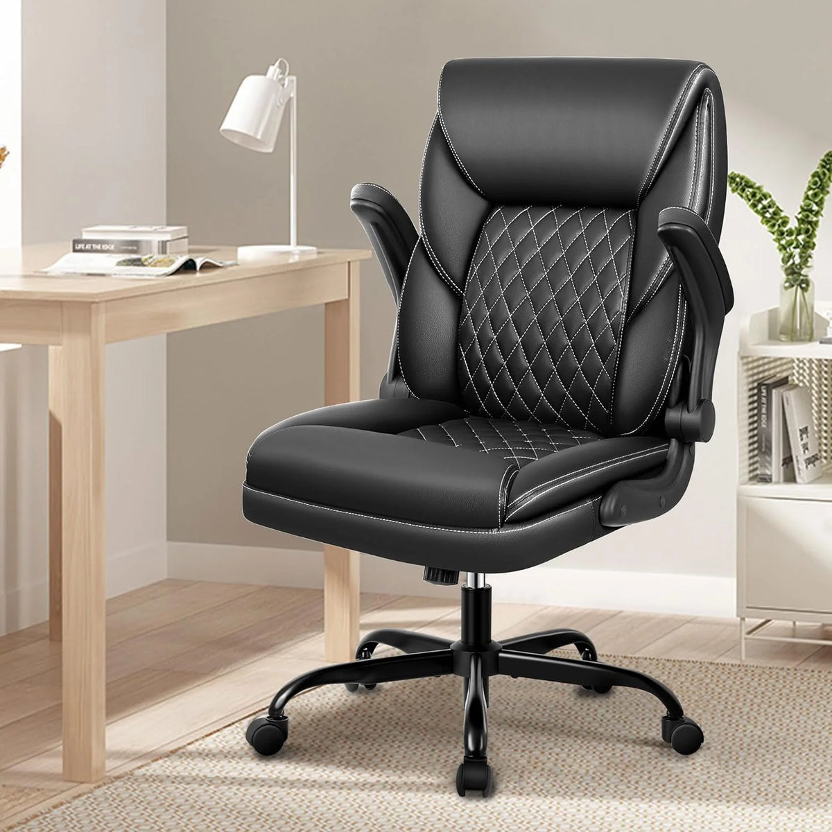 Executive Leather Ergonomic Office Chair with Flip-Up Arms Y52155