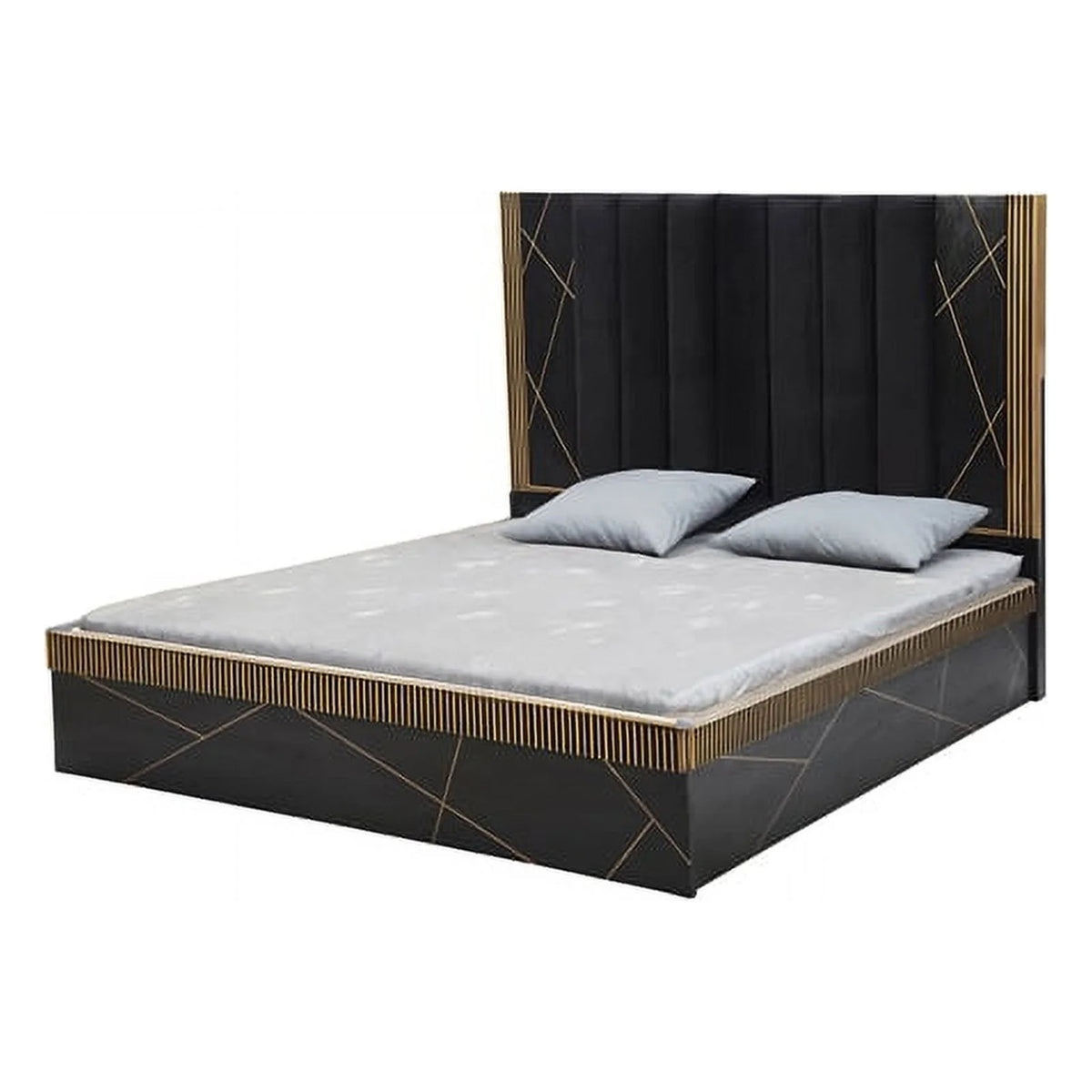 Queen Bed with Wood in Black/Gold O8001