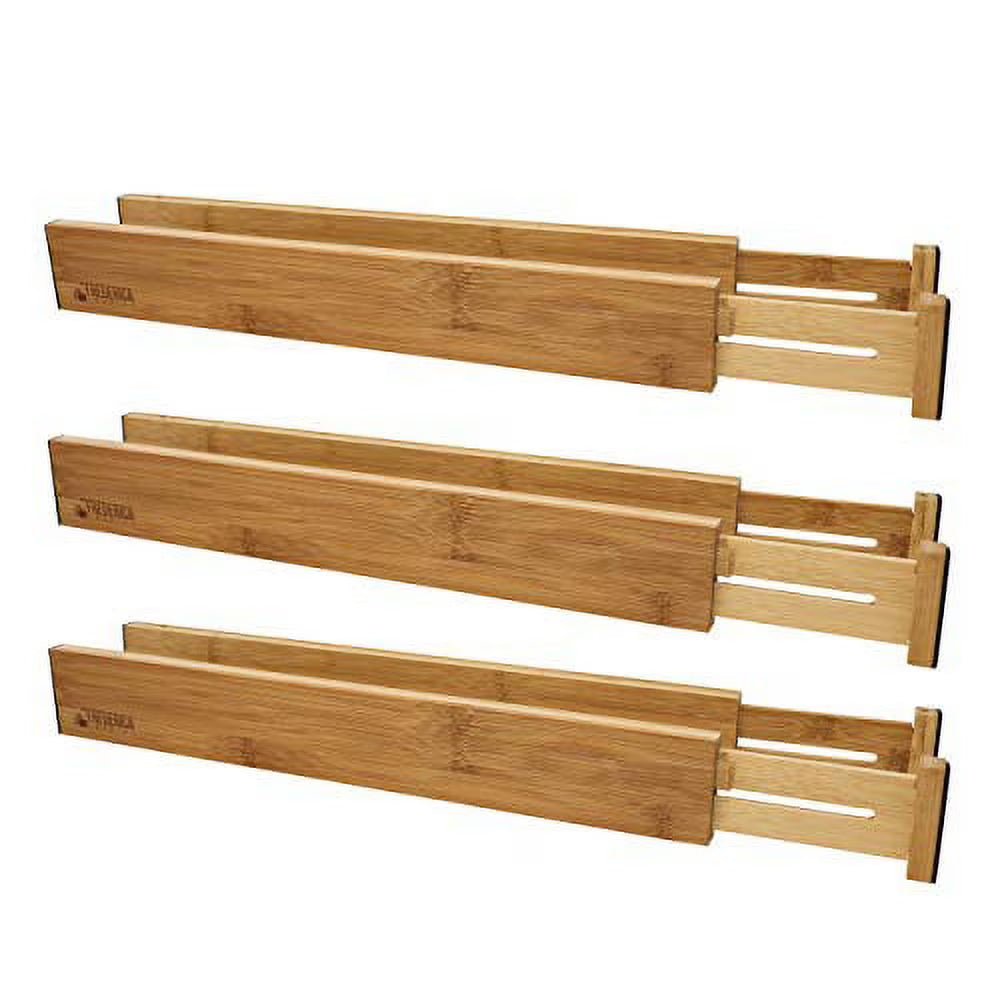 Bamboo Adjustable Drawer Divider Organizers, Spring Loaded, 6-Pack E597290