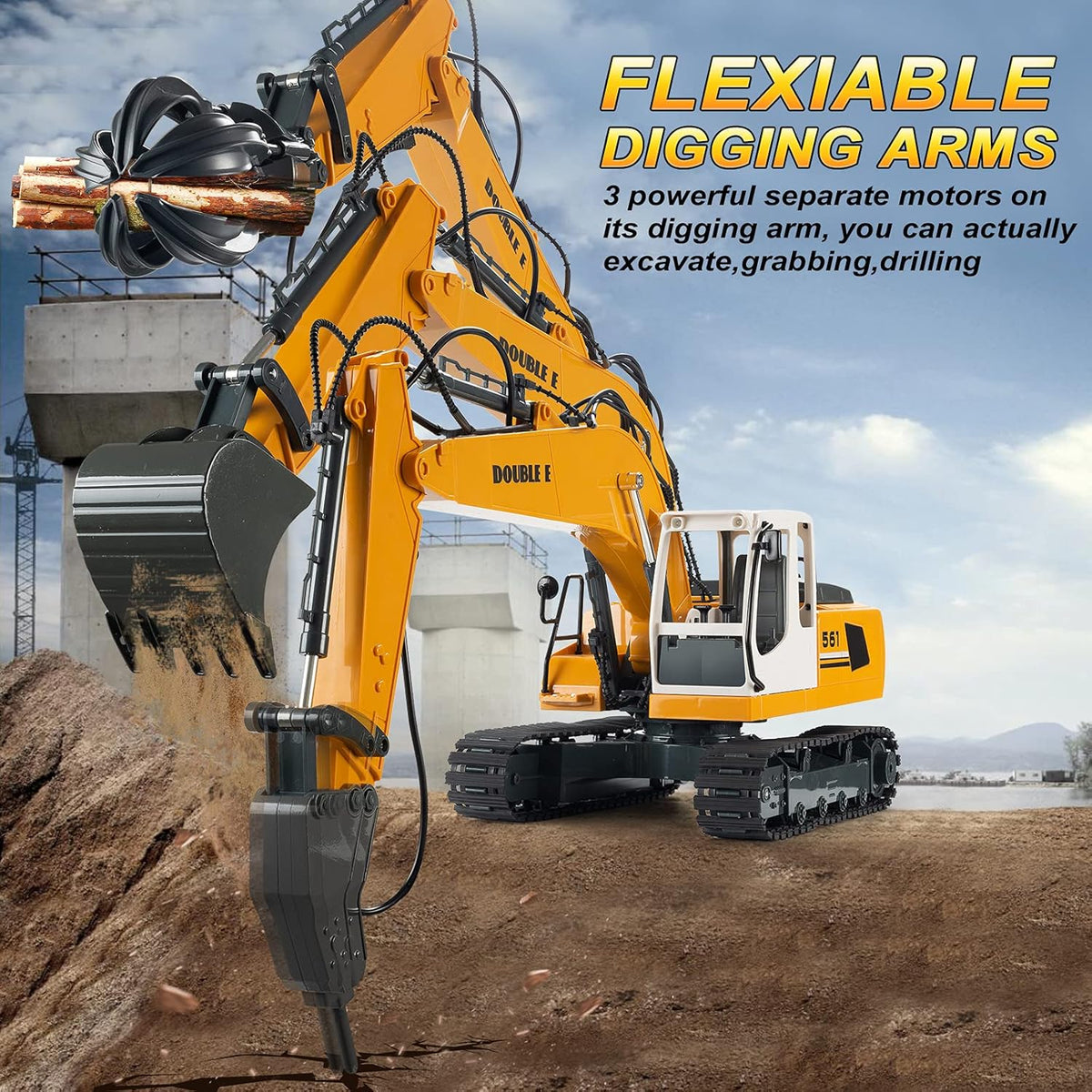 17 Channel RC Excavator Toy with Working Lights Pack of 2 Z831376