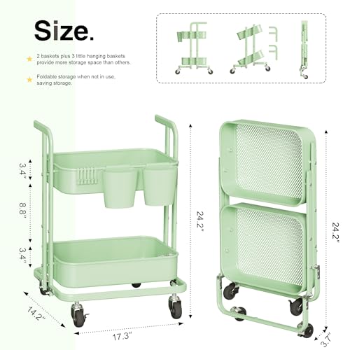 Pastel Green 2 Tier Metal Rolling Cart R79547