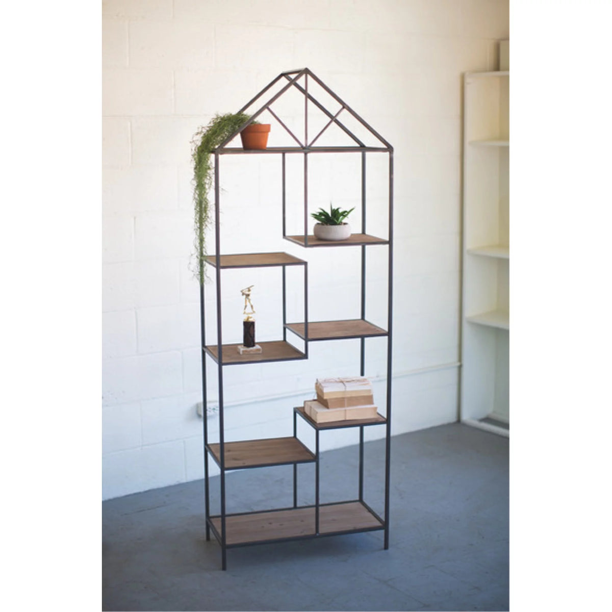 Metal & Wood House Shape Shelving Unit K292591