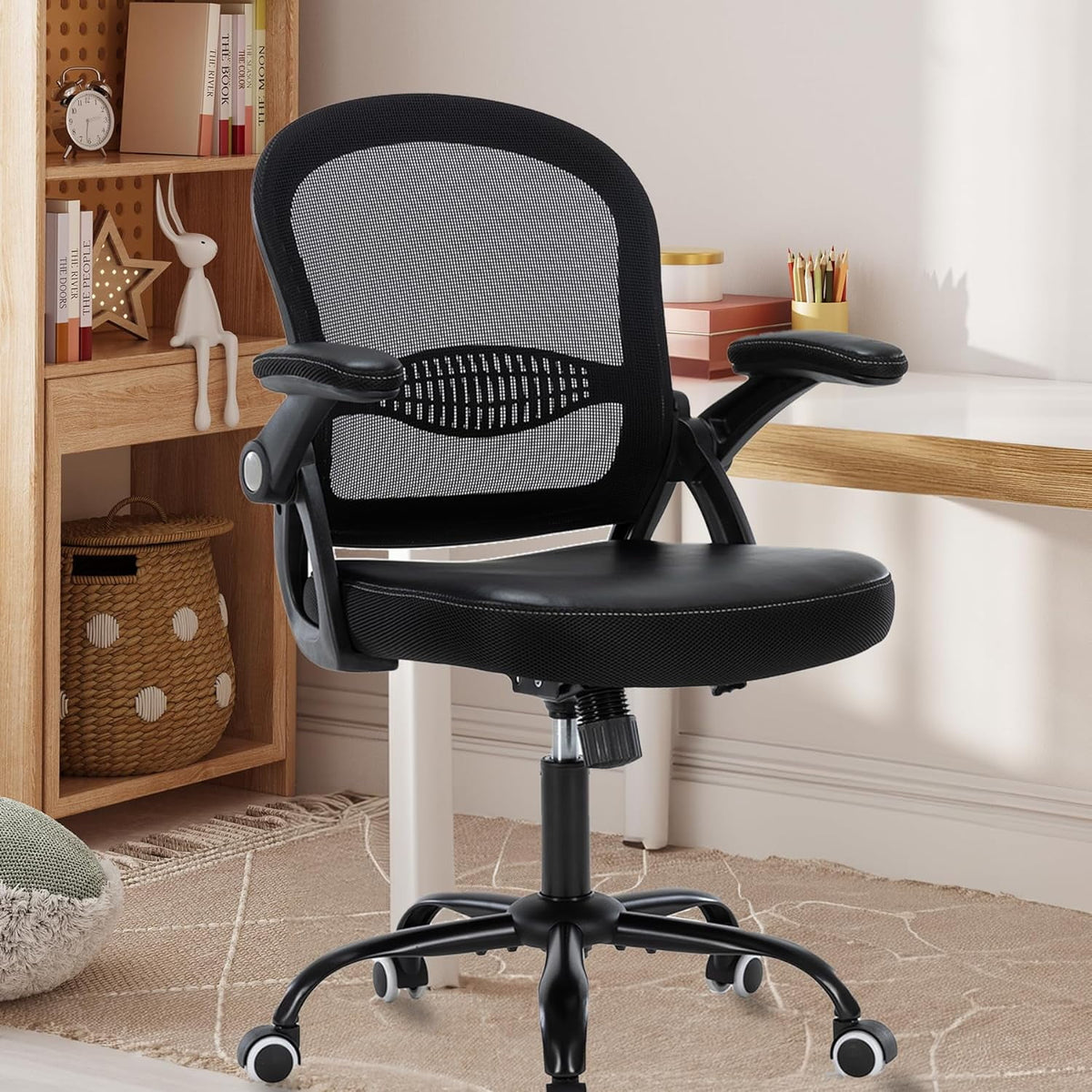 Black Ergonomic Mesh Office Chair with Flip-up Armrests L998031