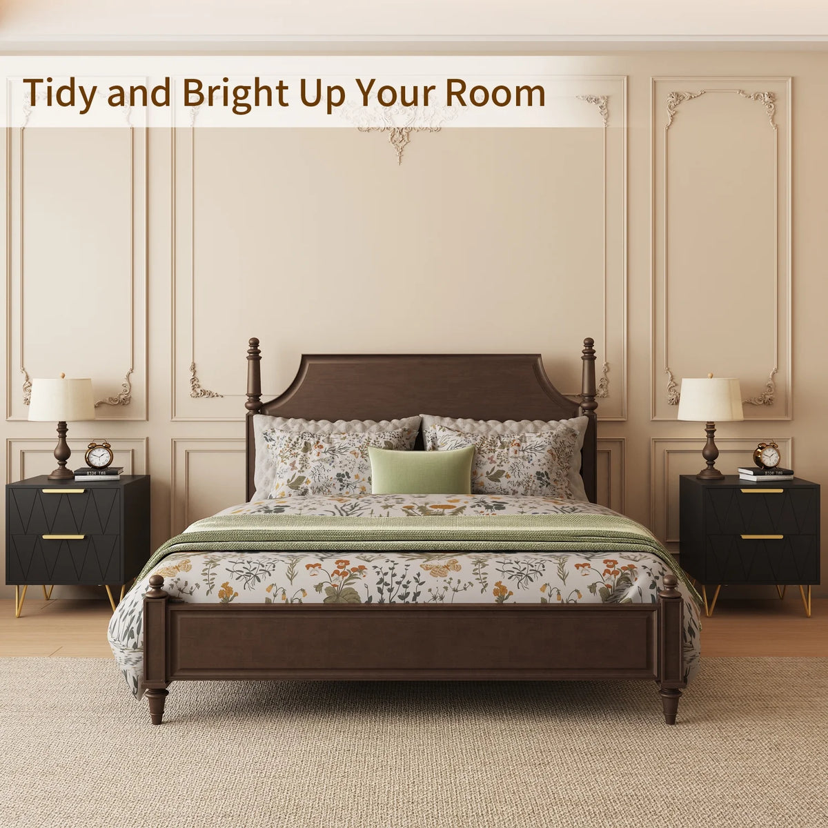Black 2 Drawer Nightstand Bedside Table with Storage G519