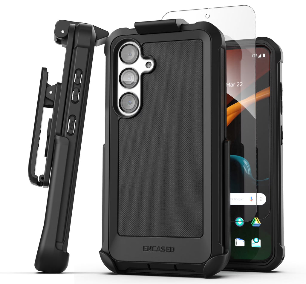 Falcon Belt Case with Holster Clip and Tempered Glass Screen Protector (Black) F823057