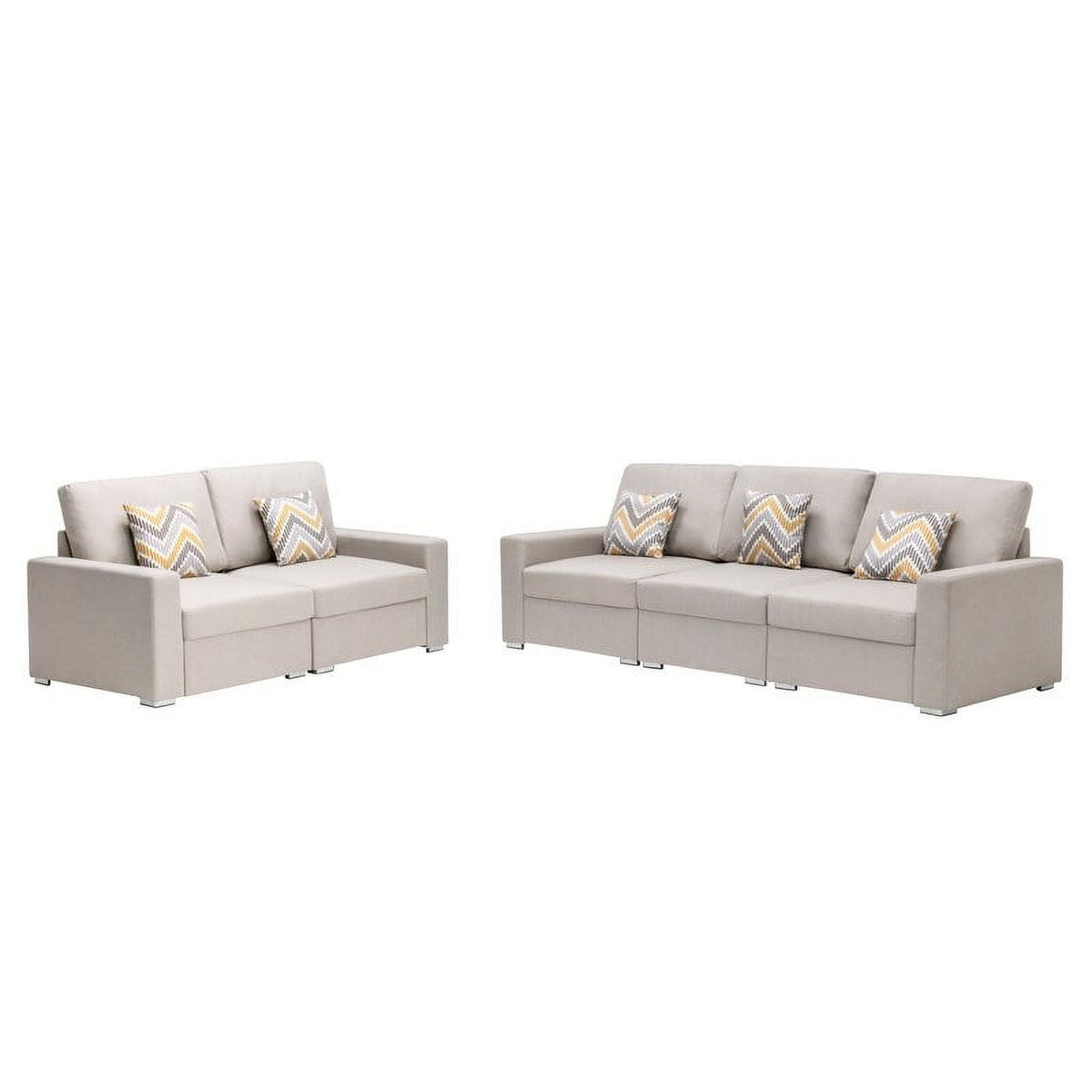 Grey Linen Fabric Sofa and Loveseat Set with Pillows L36593