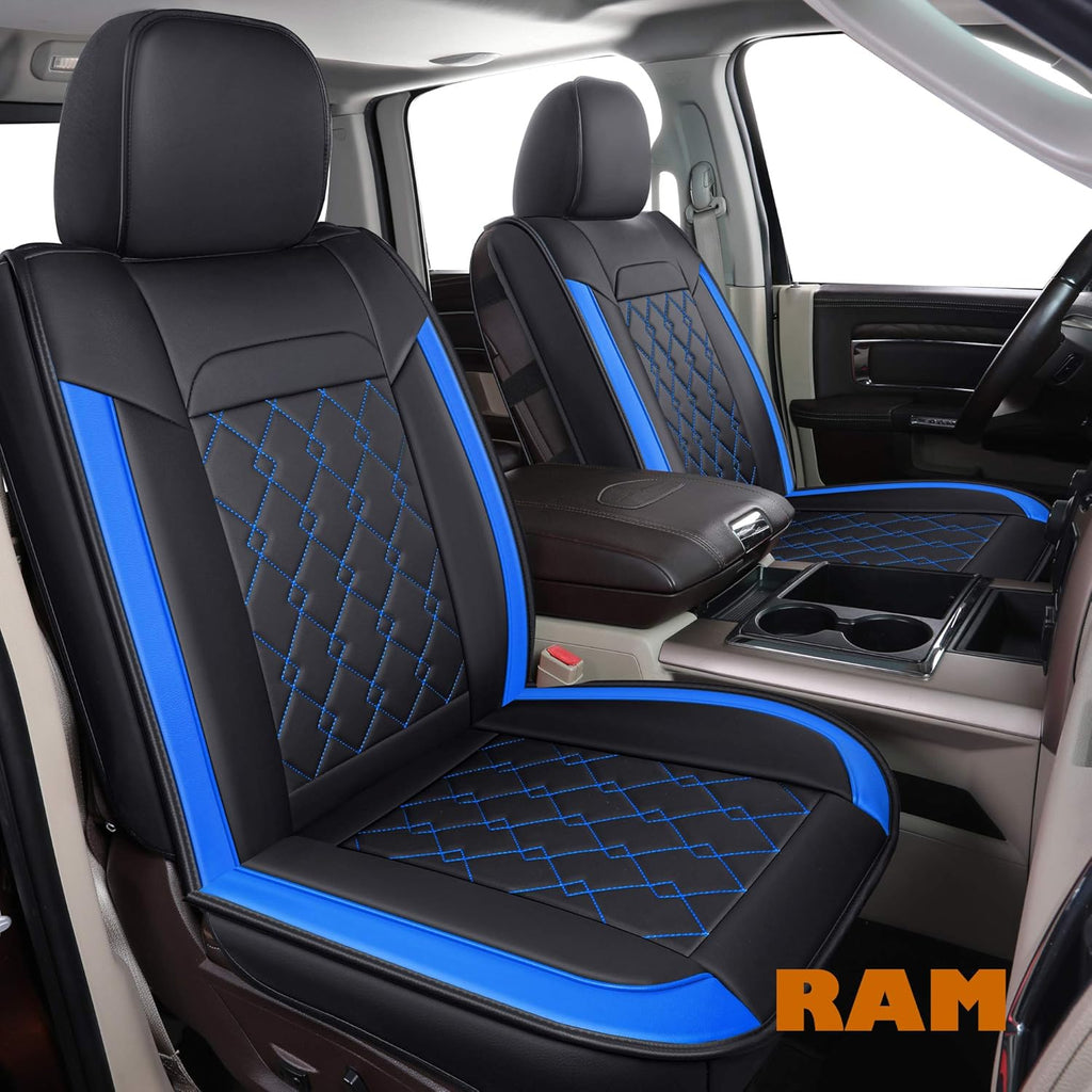 Black Blue Waterproof Faux Leather Seat Covers Full Set V3553