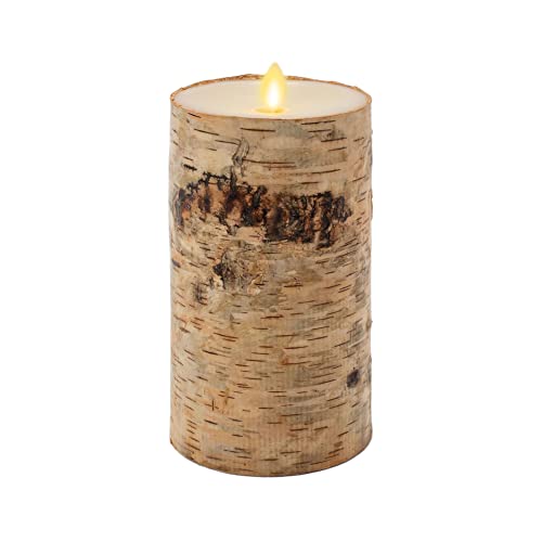 Flameless Candle Pillar with Real Birch Bark Moving Flame LED Battery Operated Lights Unscented (3.5 x 4.5-inch) D549750