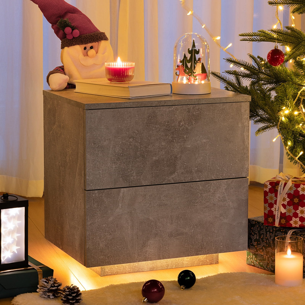 LED Nightstands Set of 2 with 2 Drawers X390