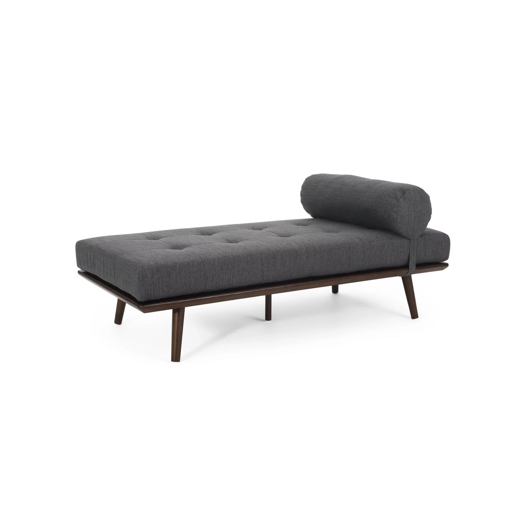 Charcoal Fabric Tufted Chaise Lounge with Bolster Pillow A62278