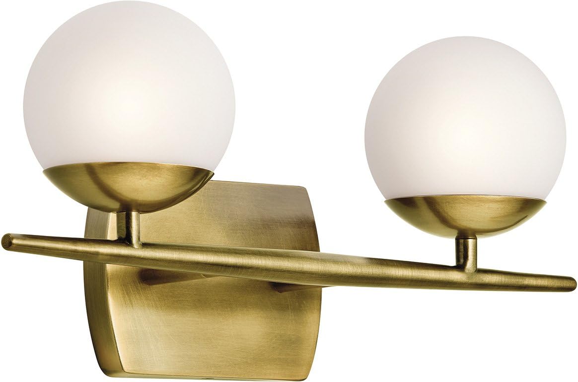 16.5 2 Light Halogen Vanity Light with Satin Etched Cased Opal Glass Natural Brass Y800055