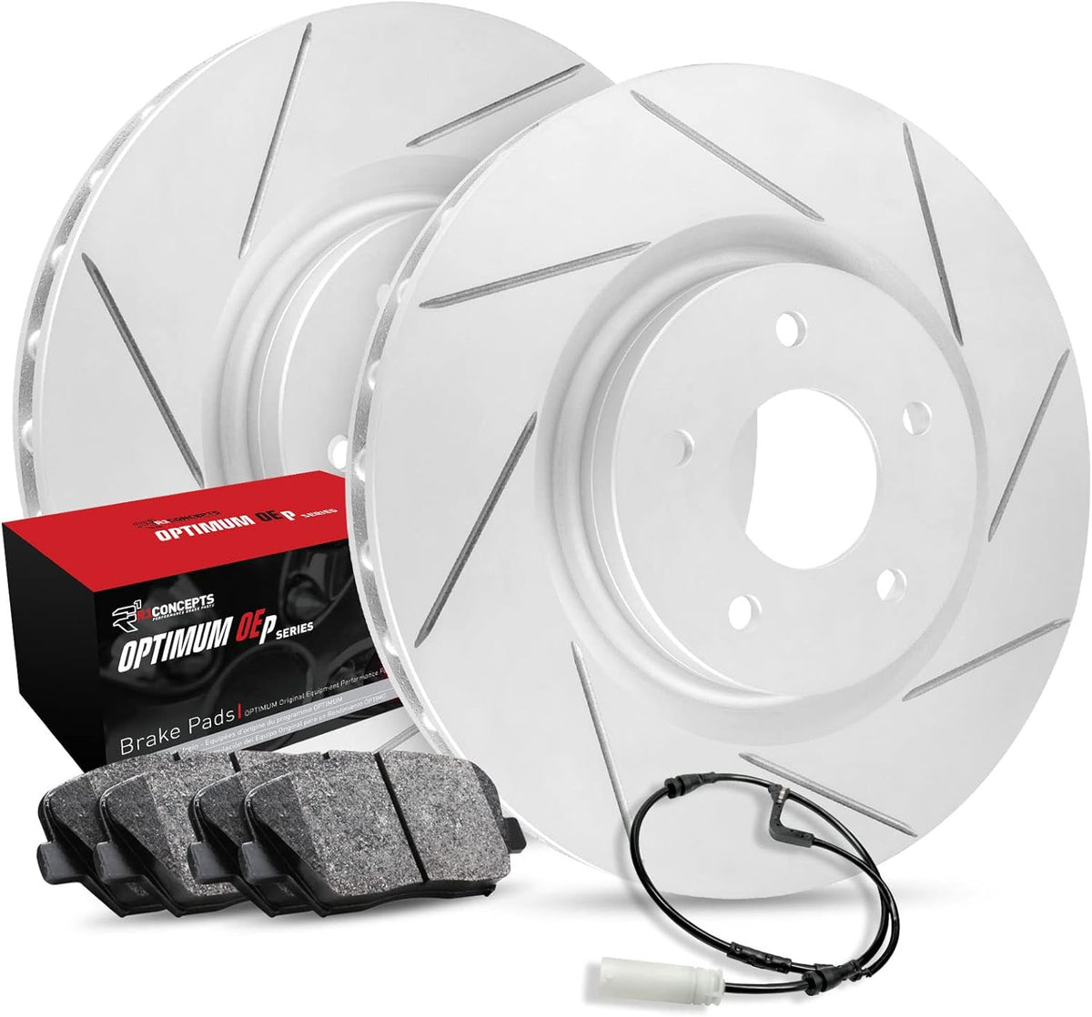 Front Carbon Brake Rotors Slotted with Pads and Sensor Wire R590