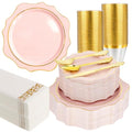350 PCS Clear and Gold Plastic Plates, 50 Cups, 150 Silverwares, 50 Napkins G207