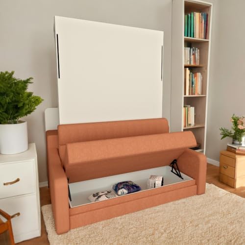 White Full Size Murphy Bed Cabinet with Shelf and Drawers W63441