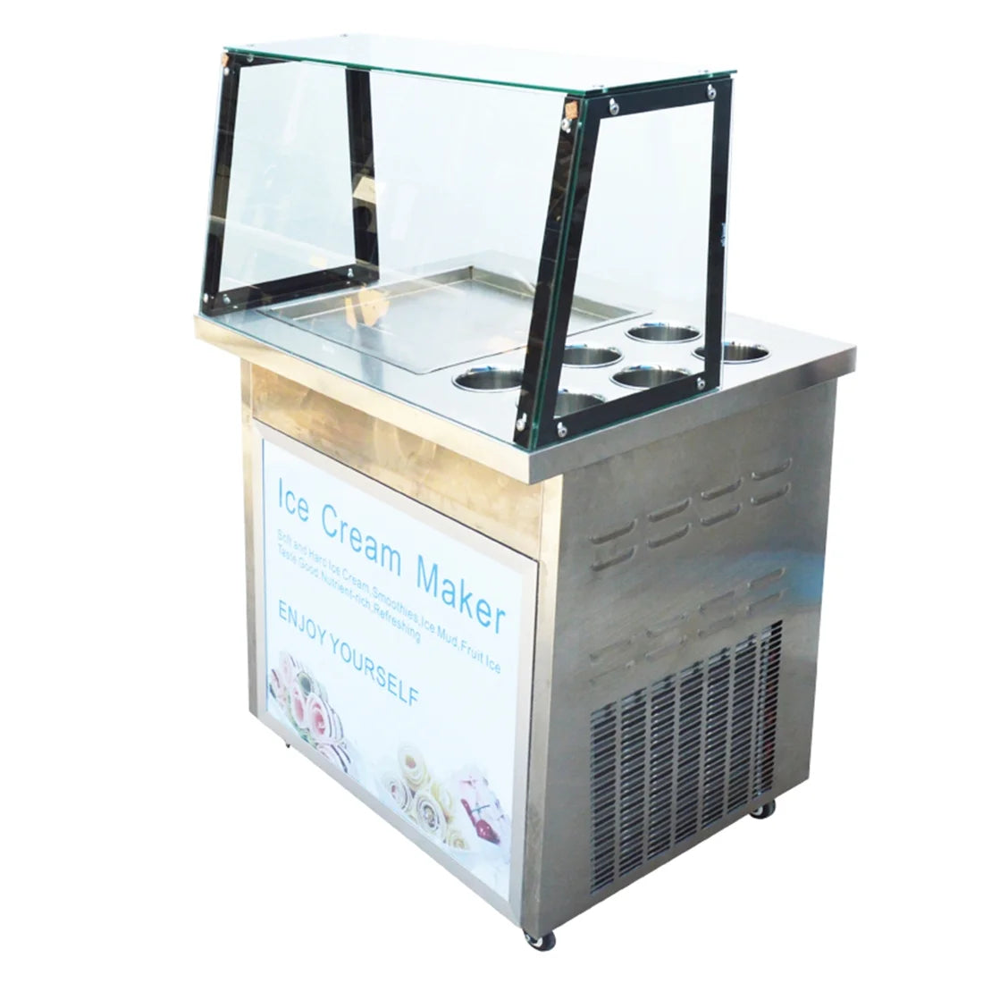 Commercial Fried Yogurt Machine with Dust Cover & 6 Buckets O48831