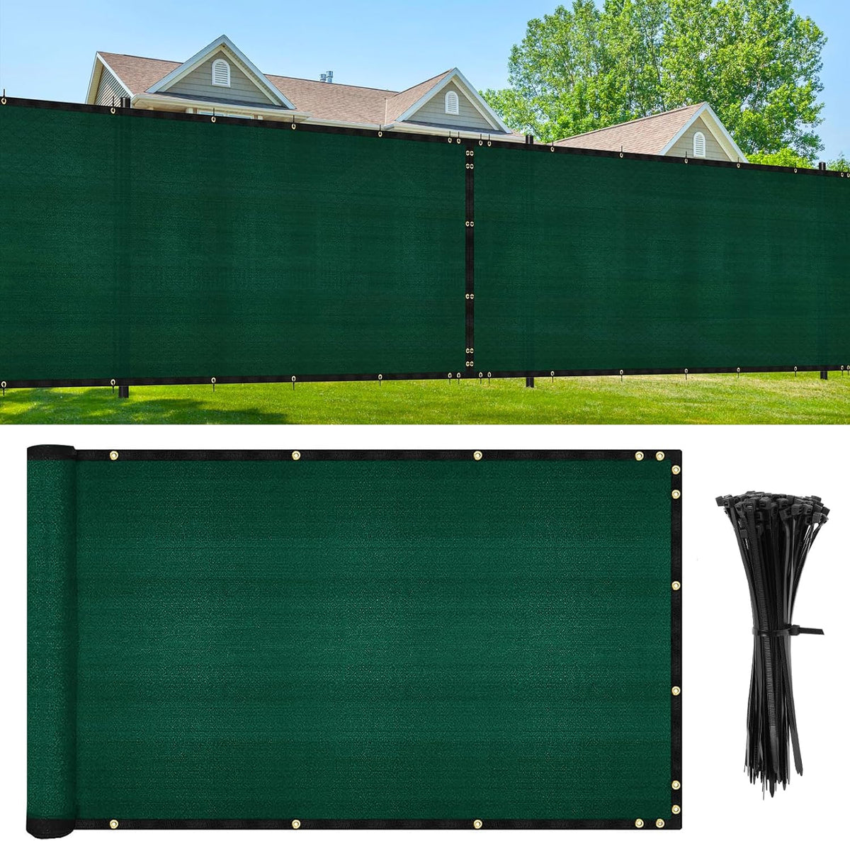 Green 6' x 50' Heavy Duty Privacy Fence Screen with Brass Grommets C8947