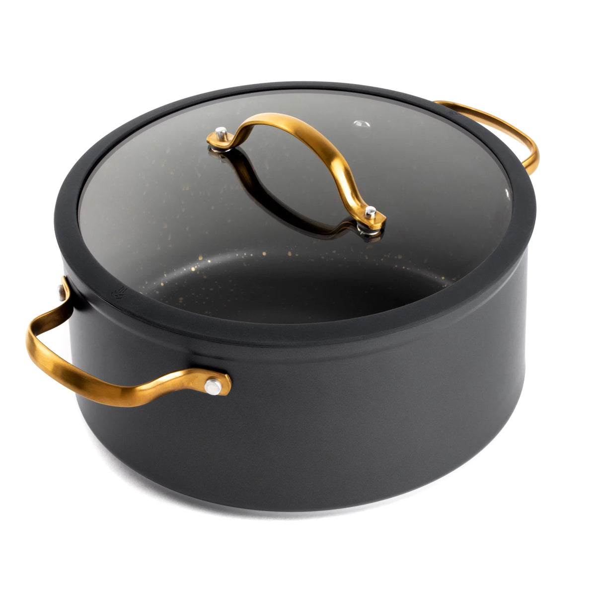 Non-Stick 5 QT Stock Pot with Glass Lid, Black & Gold J814222