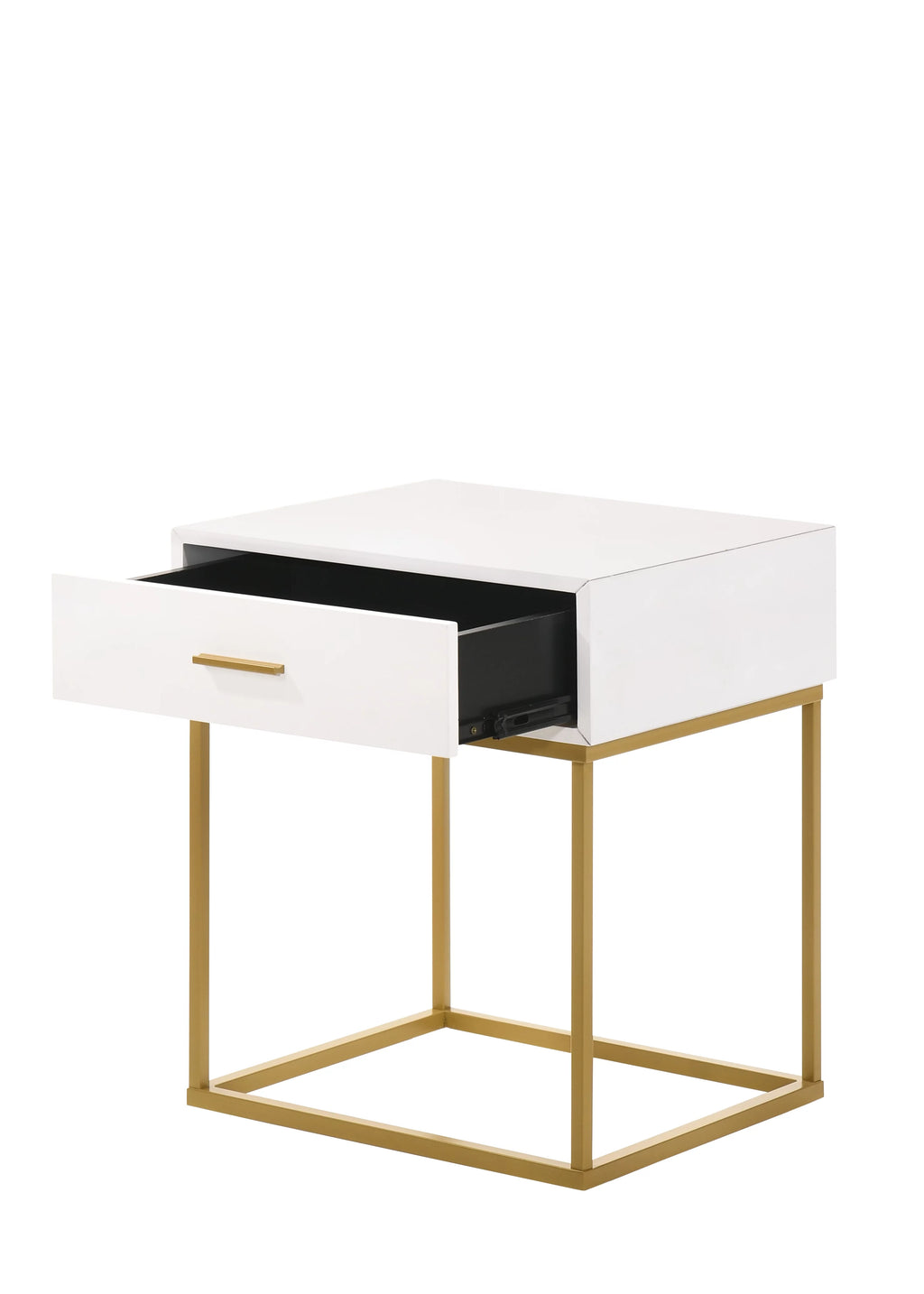 White 1-Drawer Nightstand with Gold Metal Legs K4019