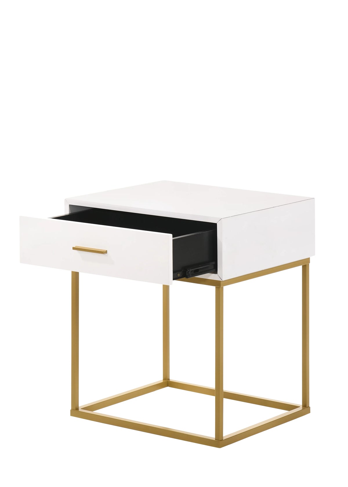 White 1-Drawer Nightstand with Gold Metal Legs K4019