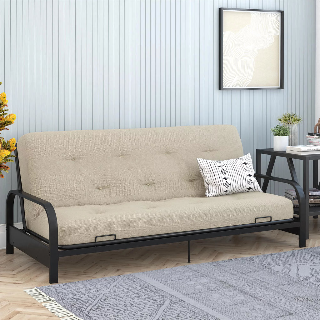 Full True Black Polyester Linen Futon Mattress Y7585