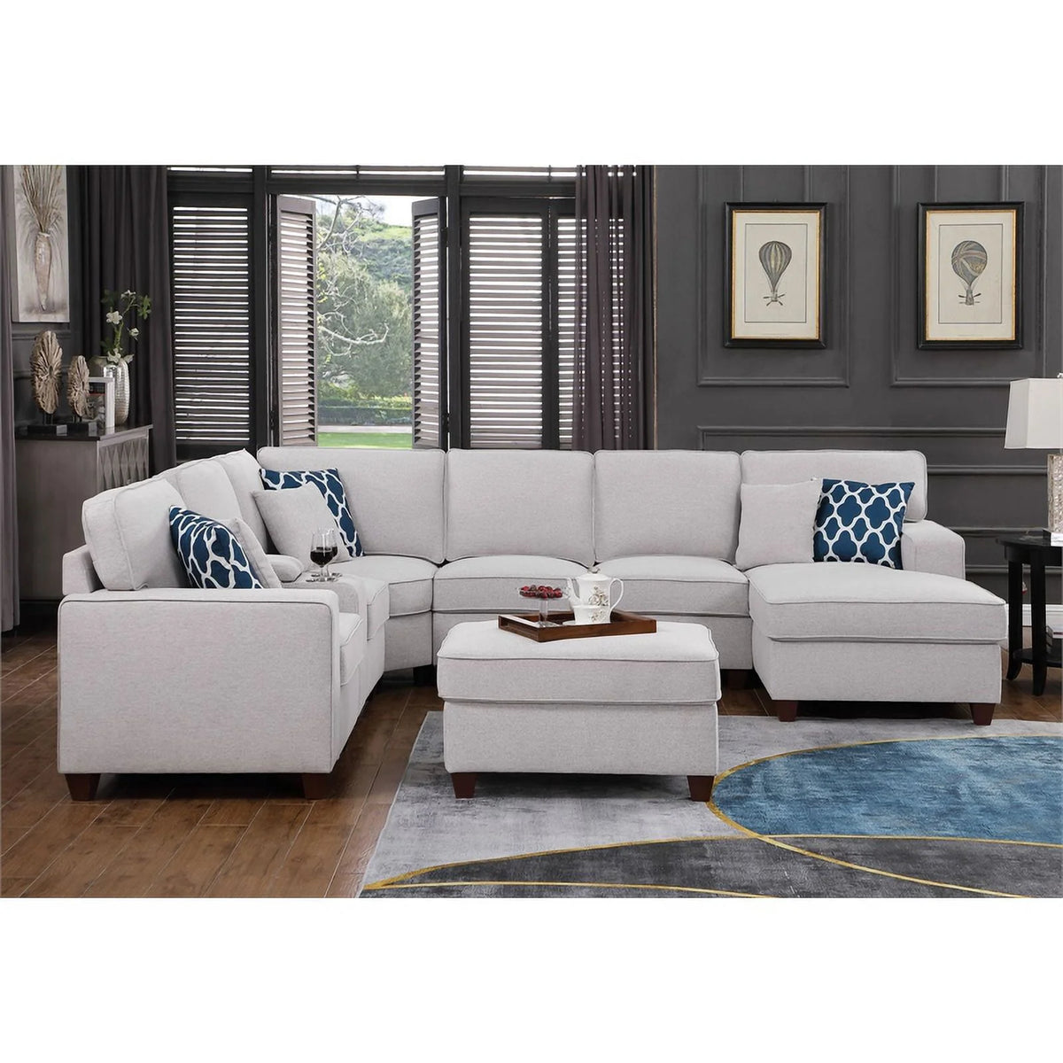 Light Gray Linen Fabric Upholstered Sectional W989