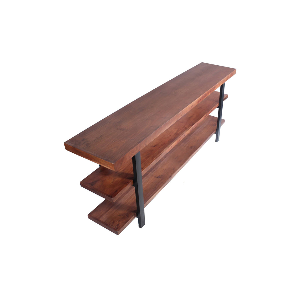 Brown and Black Mango Wood and Iron Console Table with Three Shelves Z81027