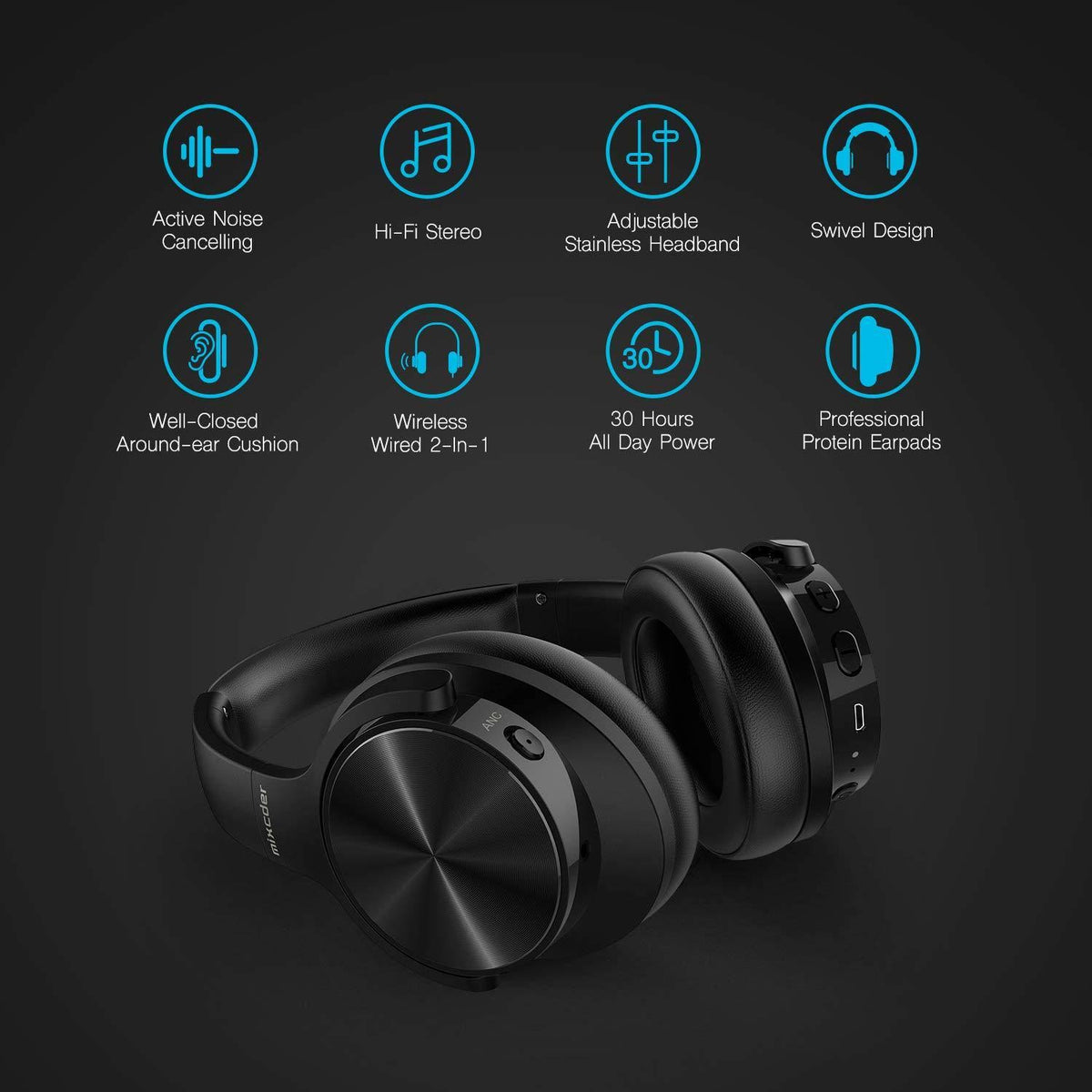 Active Noise Cancelling Wireless Bluetooth Headphones with Microphone C541144