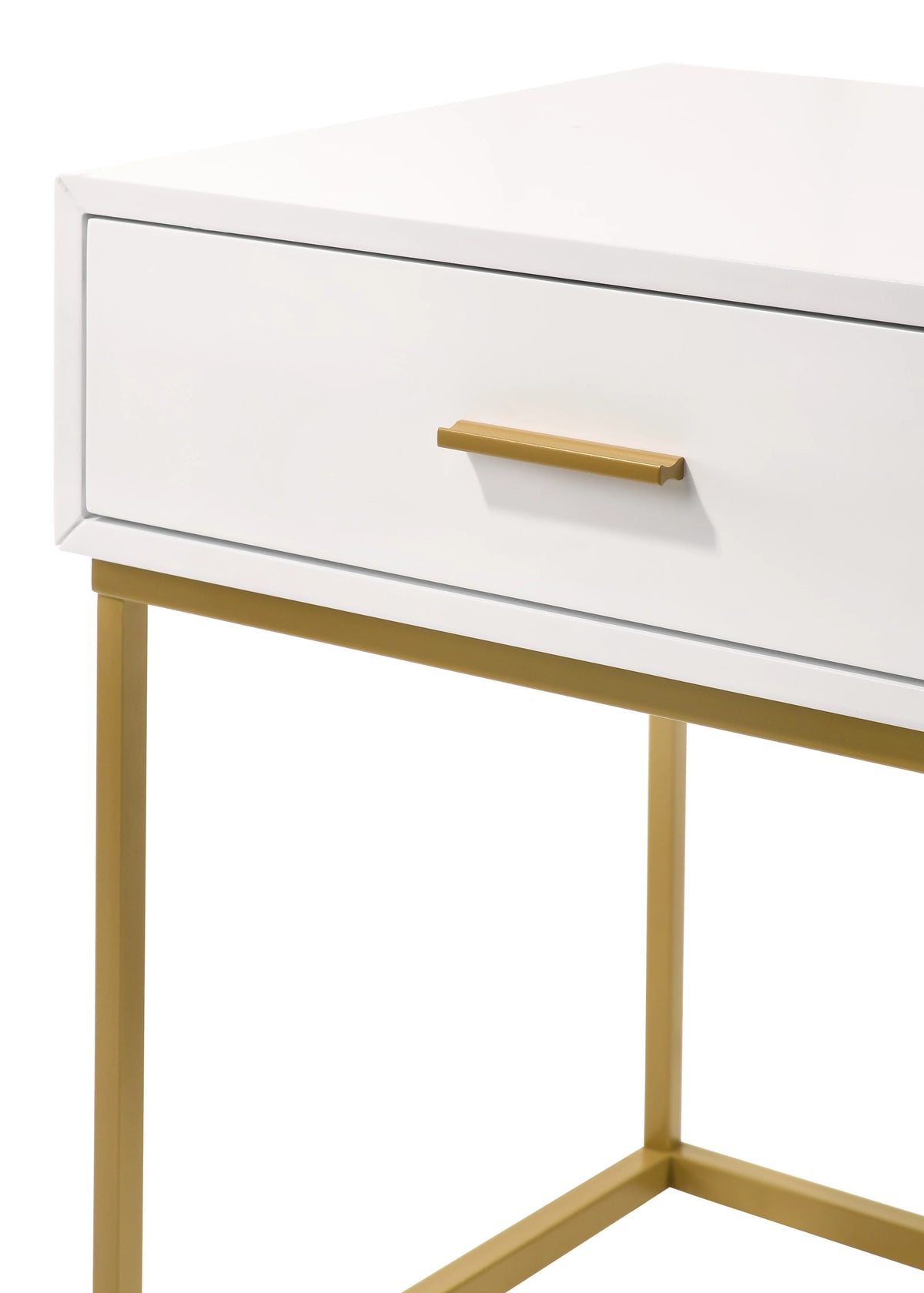 White 1-Drawer Nightstand with Gold Metal Legs K4019
