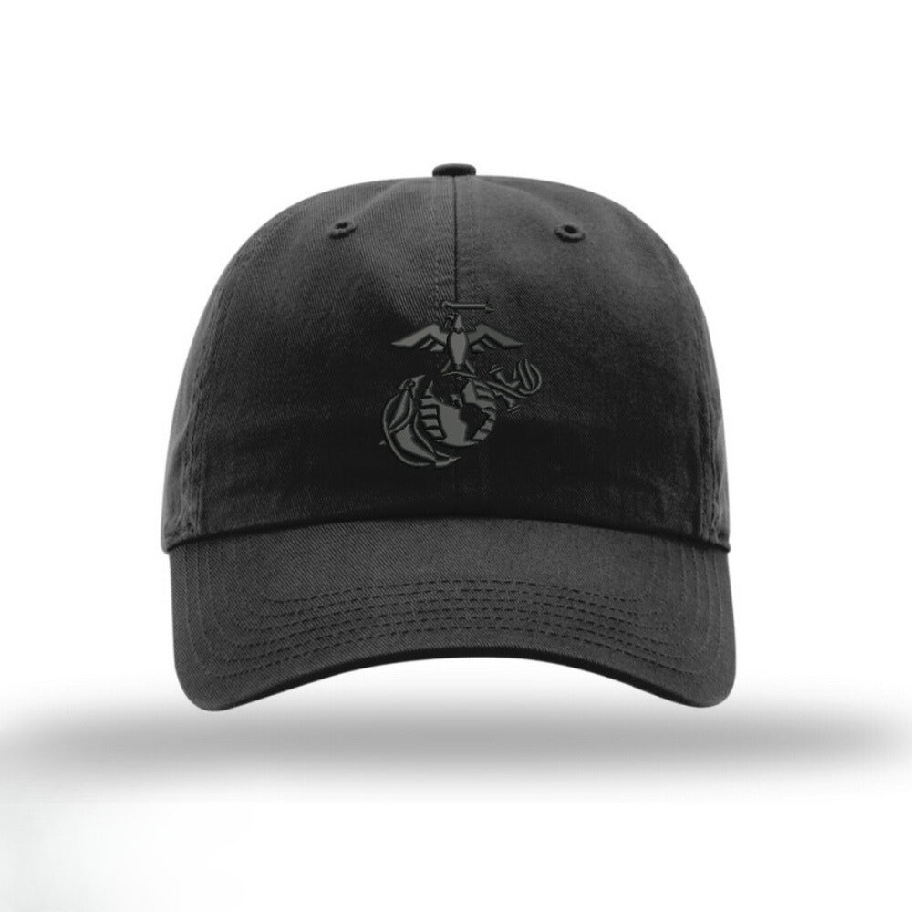 Black Unstructured USMC Hat with 3D Embroidery C14112