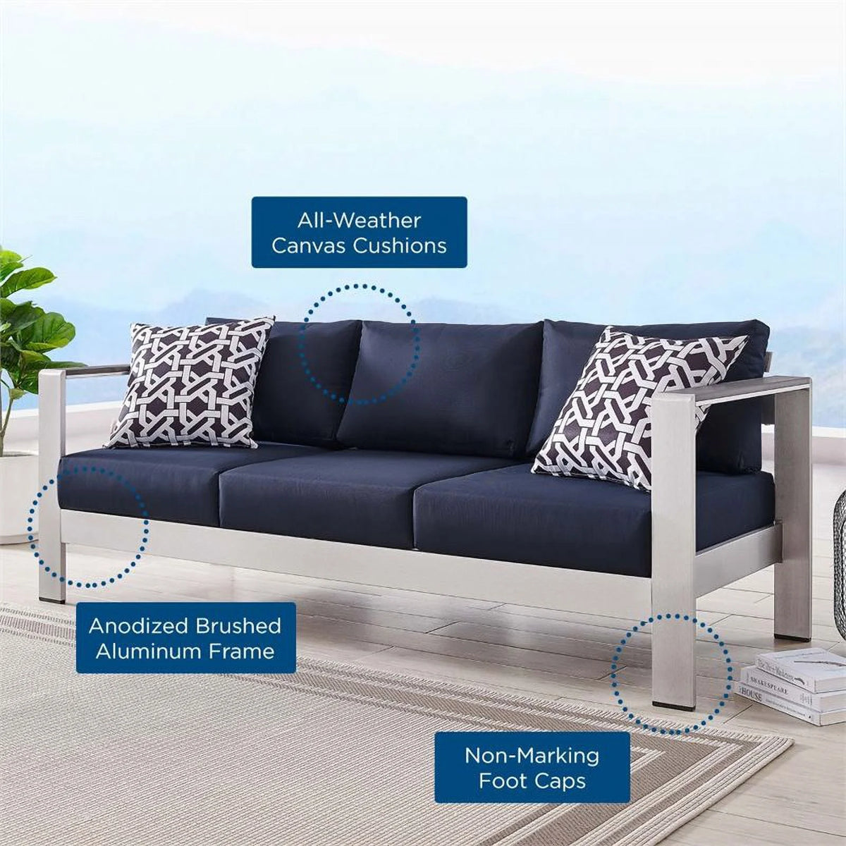 Aluminum Patio Sofa in Silver Navy X587443