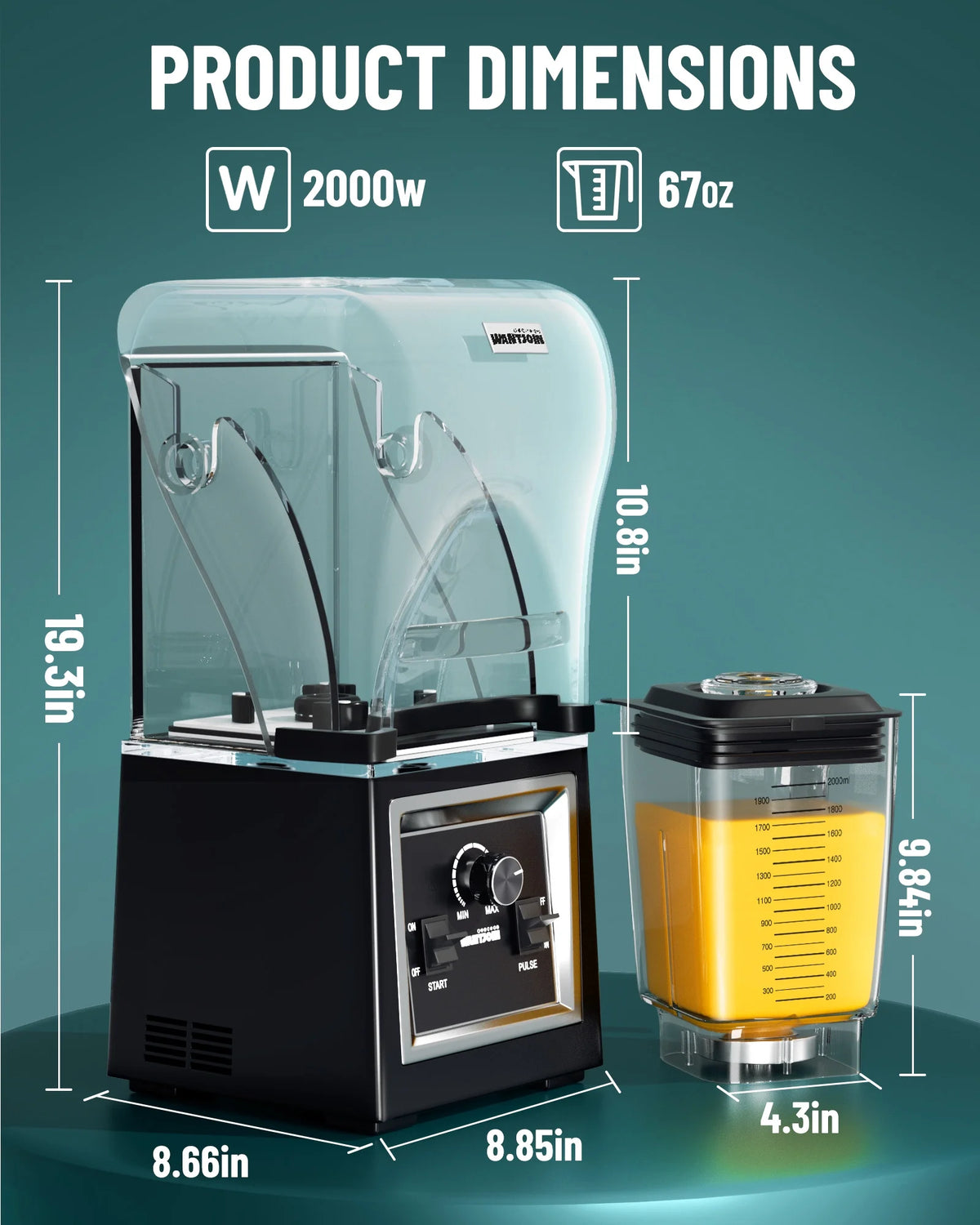 2000W 67 Oz Soundproof Quiet Commercial Blender T36691