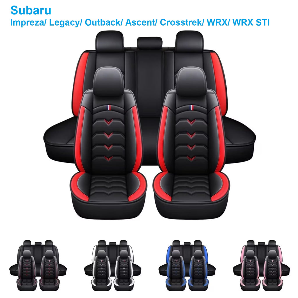 Black & Red Waterproof Leather Car Seat Covers Full Set C2498