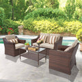 4-Piece All Weather Wicker Patio Furniture Set with Glass Coffee Table P12772