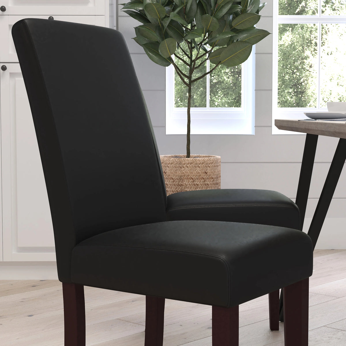 Black Faux Leather Panel Back Parson's Chair P5586
