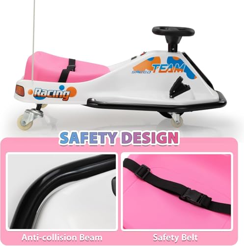 24V Electric Go Kart for Kids, Up to 7.5 mph, Brushless Motor, Pink-White E7834