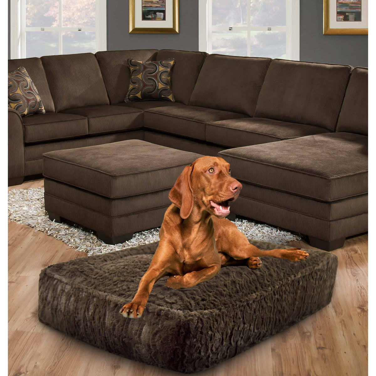 Faux Fur Rectangle Dog and Cat Bed, Serenity Brown, Medium E746