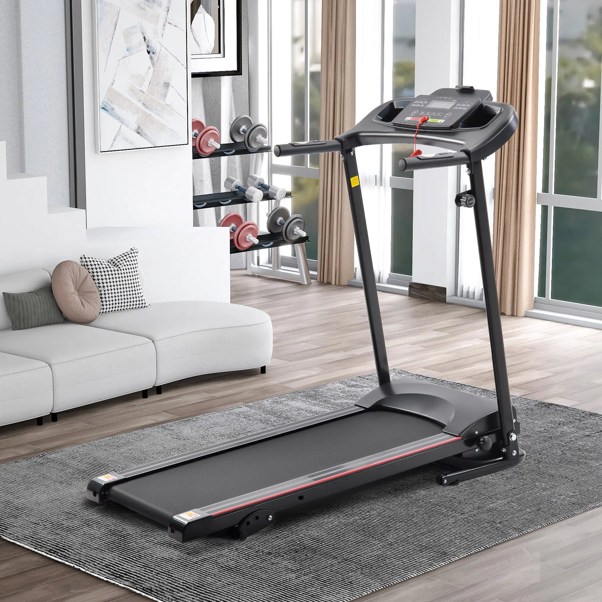 Black 1.5HP Folding Treadmill 220 LB Max Weight L377