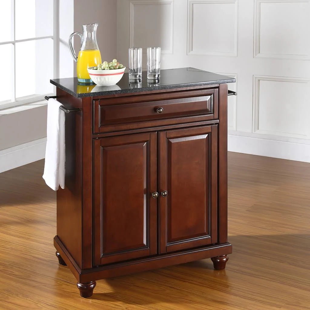 Mahogany Solid Black Granite Top Portable Kitchen Island V81685