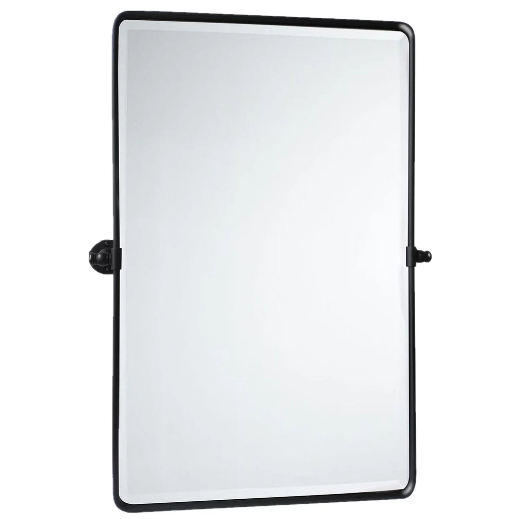 Black Metal Framed Tilting Beveled Rectangle Bathroom Mirror 23x35" V882